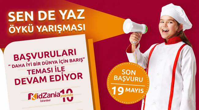 KidZania İstanbul ve Erbulak Evi’nin bu yıl üçüncü kez düzenlediği “Sen de Yaz” öykü yarışması için geri sayım başladı. Bu yıl da merakla beklenen öykü yarışması için son başvuru tarihi 19 Mayıs olarak açıklandı.