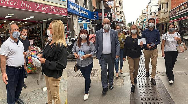 Bayraklı CHP'den esnafa broşürlü ziyaret 