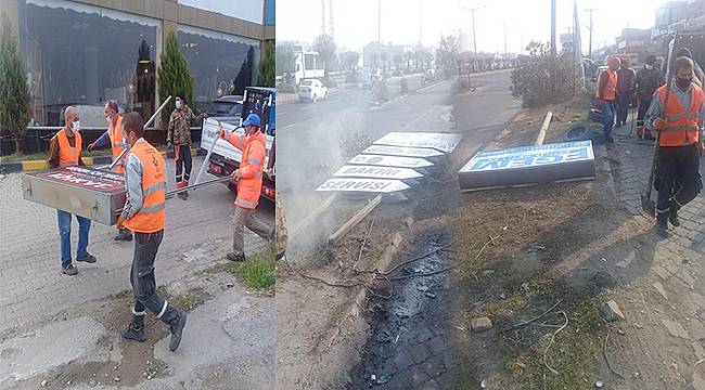 Manisa'da kaçak totem ve levhalar sökülüyor 