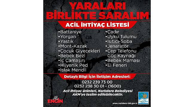 Narlıdere'den Deprem Bölgesi İçin Yardım Kampanyası