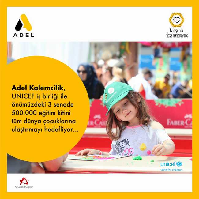 Adel Kalemcilik, UNİCEF işbirliği ile önümüzdeki 3 senede 500.000 eğitim kitini tüm dünya çocuklarına ulaştırmayı hedefliyor… 